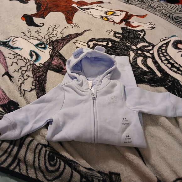 NWT Baby Gap 3 - 6 Month Blue Bear Long Sleeve Hooded Onesie Infant - Picture 4 of 10